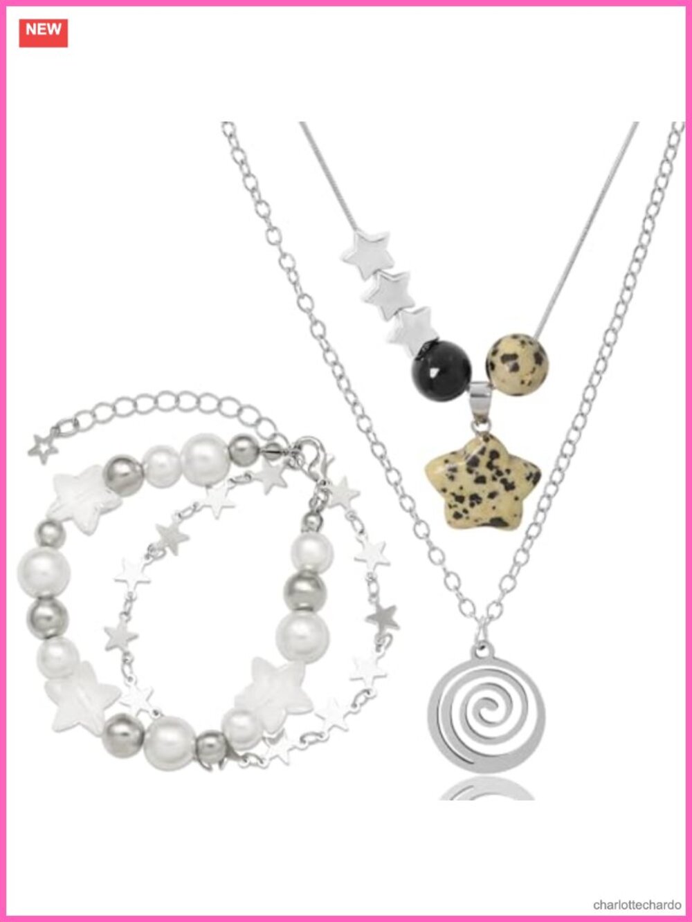 Y2k Star Necklace Bracelet Set Alloy Leather Adjustable Grunge Jewelry